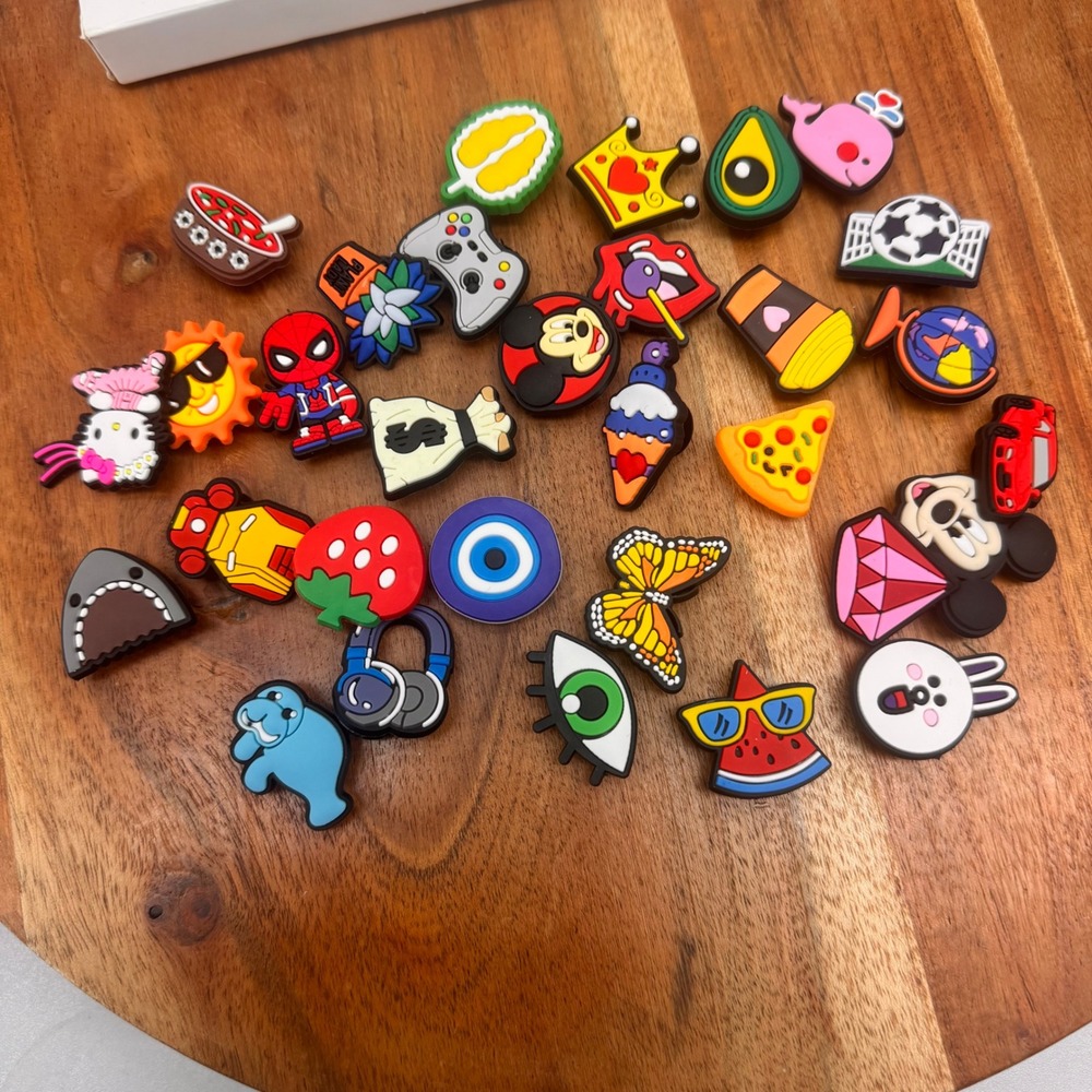 Harnya 30pc Assorted Shoe Charms Lot Kids Clog Decorations Spiderman Mickey PVC
